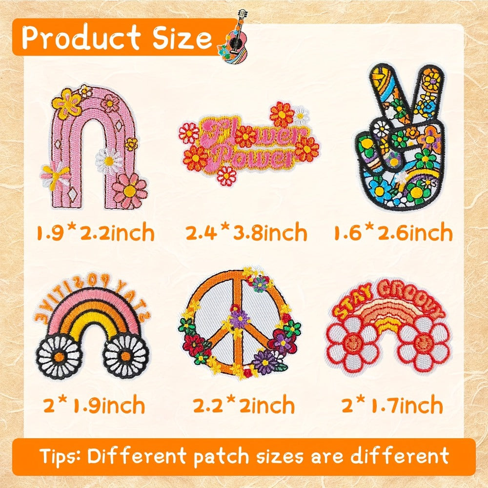 Embroidered Patch - Iron-On Patches Set of 48 - Hippie Bohemian Appliques for Clothing, Hats - product detail view 3