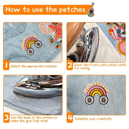 Embroidered Patch - Iron-On Patches Set of 48 - Hippie Bohemian Appliques for Clothing, Hats - product detail view 6