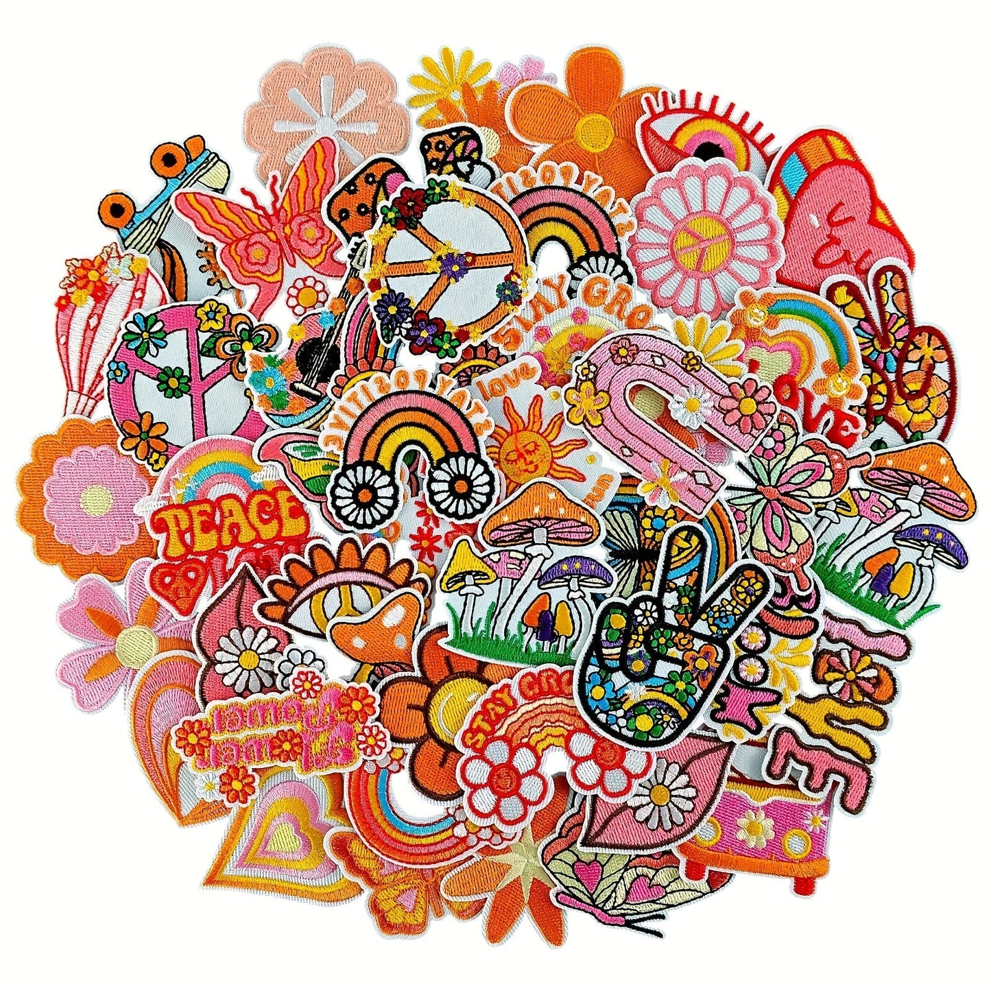 Embroidered Patch - Iron-On Patches Set of 48 - Hippie Bohemian Appliques for Clothing, Hats - product detail view 8