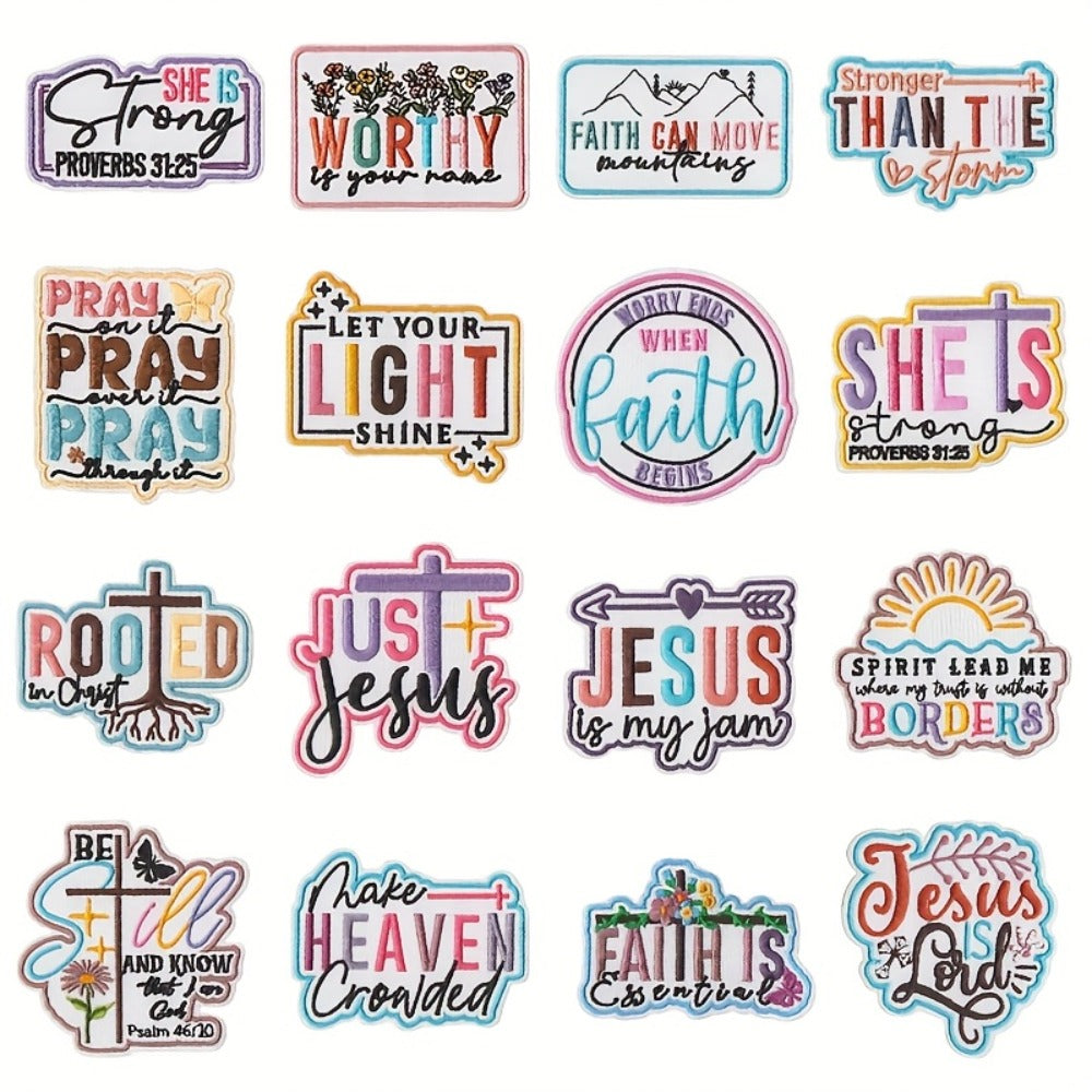 Embroidered Patch - Patches Set of 16 - Large Christian Faith Jesus Bible Iron-On Sew-On - main product view