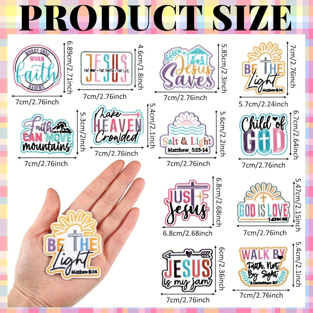 Embroidered Patch - Patches Set of 16 - Large Christian Faith Jesus Bible Iron-On Sew-On - product detail view 2