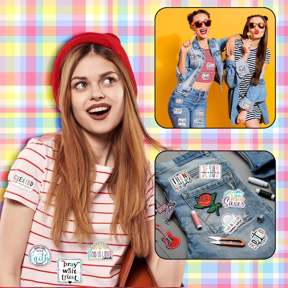 Embroidered Patch - Patches Set of 16 - Large Christian Faith Jesus Bible Iron-On Sew-On - product detail view 4