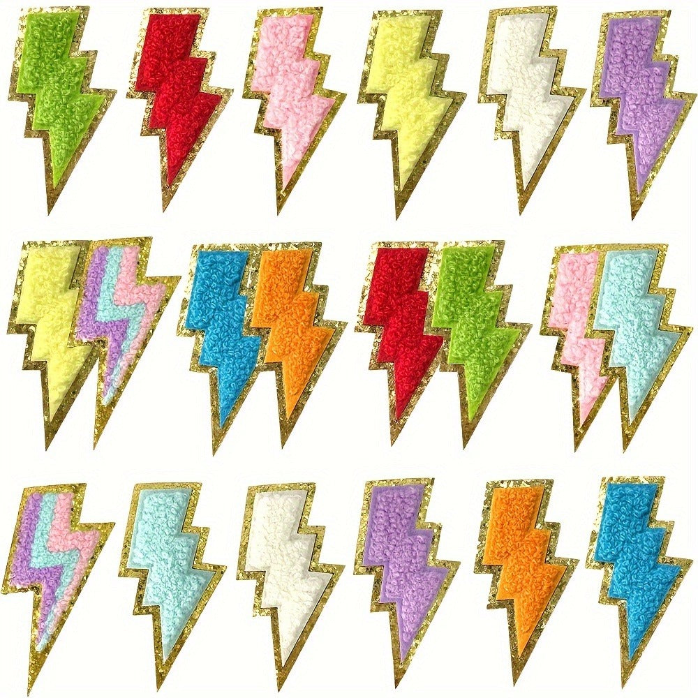 Embroidered Patch - Patches Set of 20 - Colorful Lightning Bolt Iron-On Appliques for - product detail view 3
