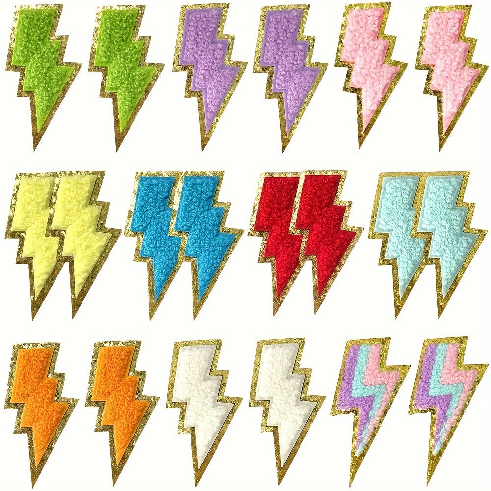 Embroidered Patch - Patches Set of 20 - Colorful Lightning Bolt Iron-On Appliques for - product detail view 9