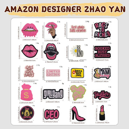 Embroidered Patch - Patches Set of 20 - Hot Pink Women Power Phrase Iron-On Sew-On Patches for - product detail view 2