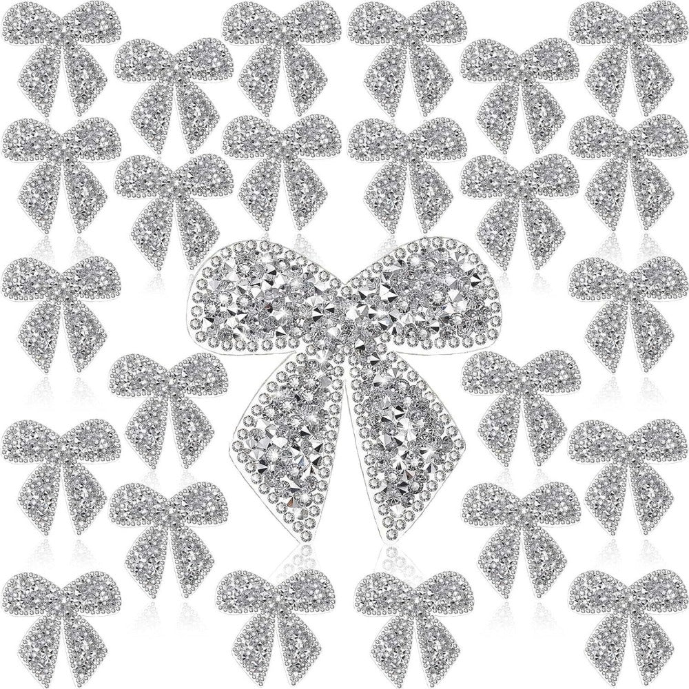 Embroidered Patch - Patches Set of 24 - Shimmering Bow Rhinestone Crystal Iron-On Patches for - main product view