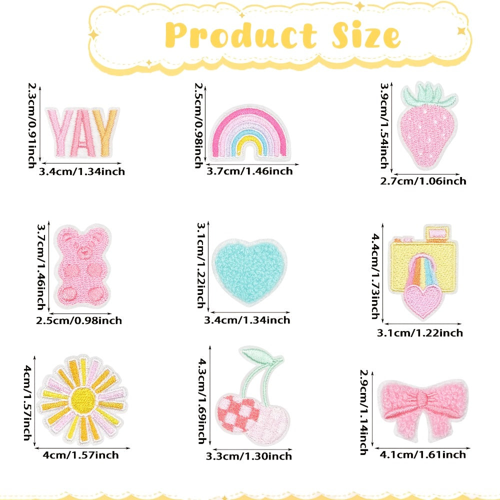 Embroidered Patch - Patches Set of 27 - Pink Sun & Rainbow Retro Iron-On Patches for Clothing - product detail view 2