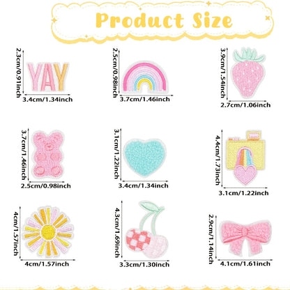 Embroidered Patch - Patches Set of 27 - Pink Sun & Rainbow Retro Iron-On Patches for Clothing - product detail view 2