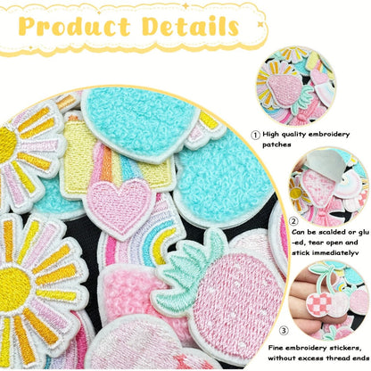 Embroidered Patch - Patches Set of 27 - Pink Sun & Rainbow Retro Iron-On Patches for Clothing - product detail view 3