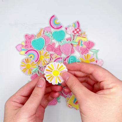 Embroidered Patch - Patches Set of 27 - Pink Sun & Rainbow Retro Iron-On Patches for Clothing - product detail view 7