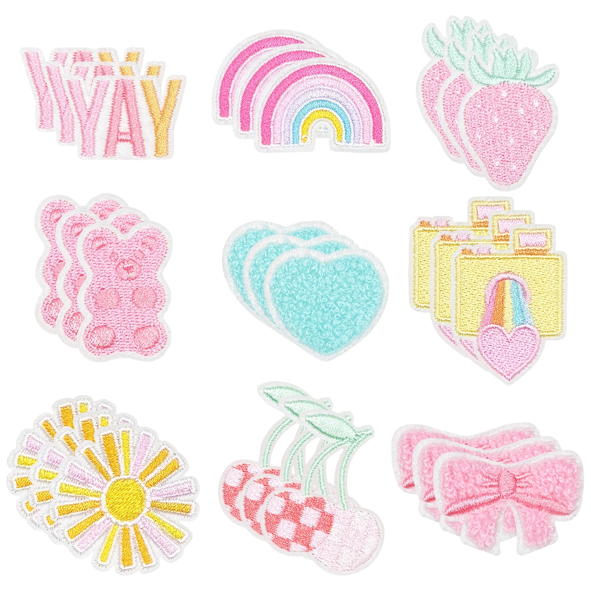 Embroidered Patch - Patches Set of 27 - Pink Sun & Rainbow Retro Iron-On Patches for Clothing - product detail view 9