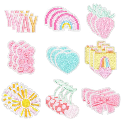 Embroidered Patch - Patches Set of 27 - Pink Sun & Rainbow Retro Iron-On Patches for Clothing - product detail view 9