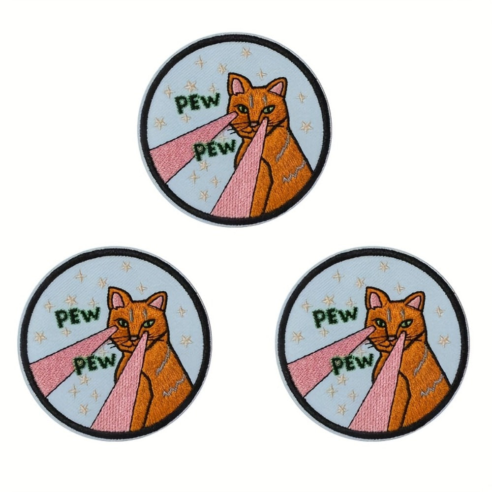 Embroidered Patch - Patches Set of 3 - Cute Cartoon Cat Stars & Pew Pew Laser Iron-On Sew-On - main product view