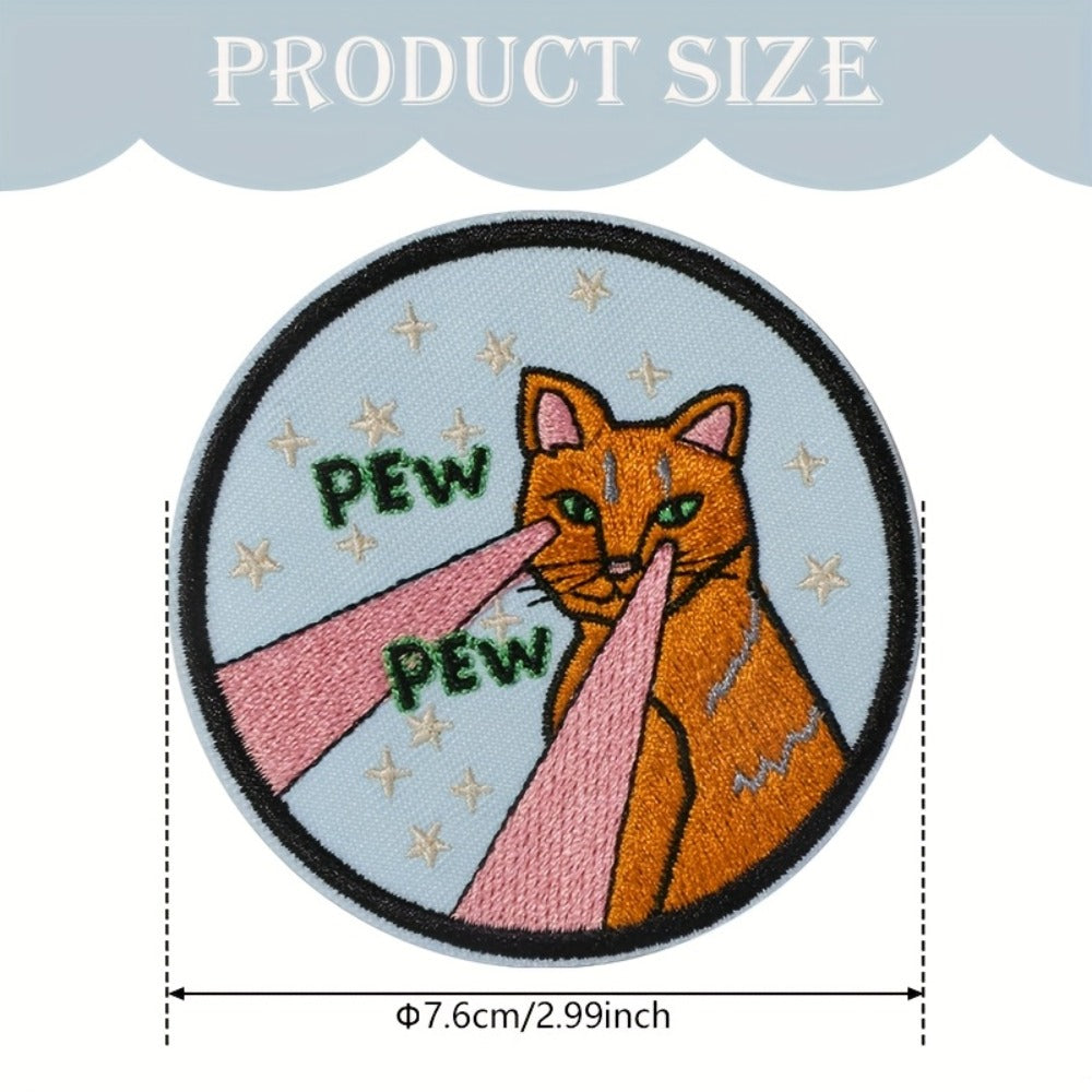 Embroidered Patch - Patches Set of 3 - Cute Cartoon Cat Stars & Pew Pew Laser Iron-On Sew-On - product detail view 2