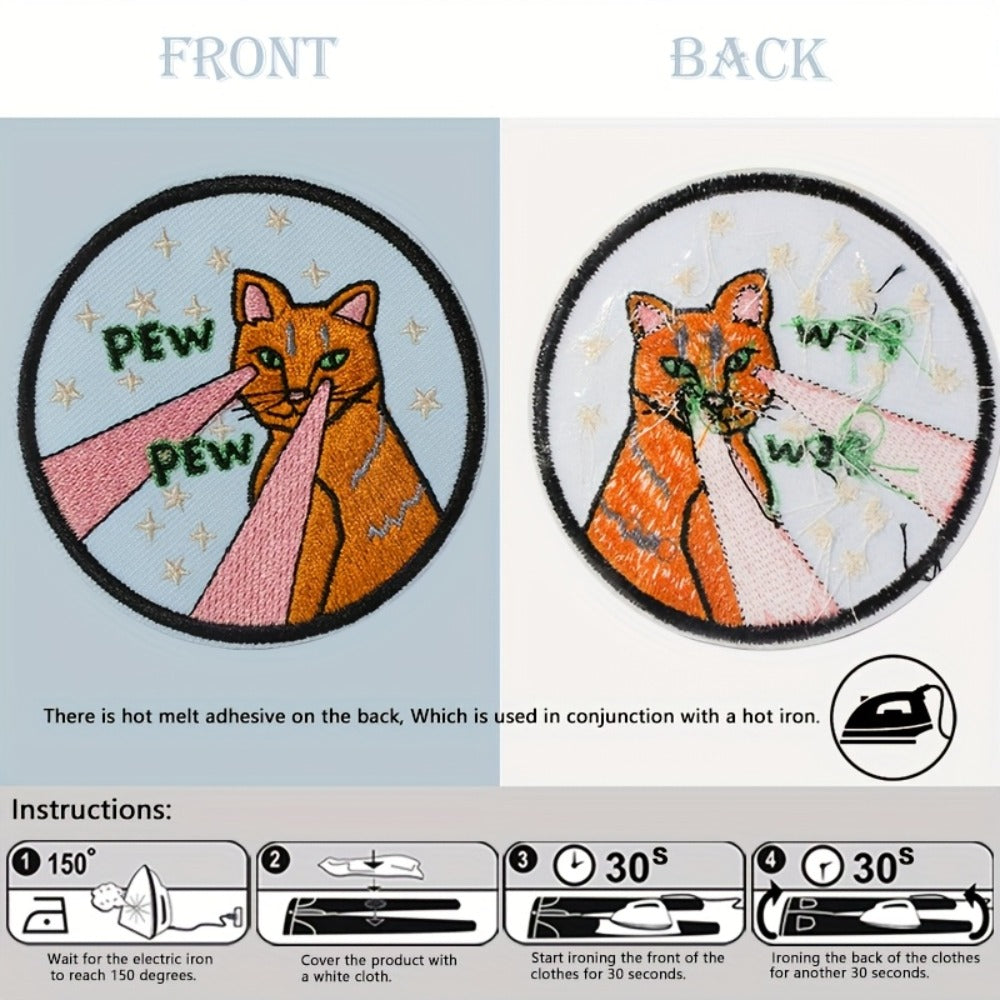 Embroidered Patch - Patches Set of 3 - Cute Cartoon Cat Stars & Pew Pew Laser Iron-On Sew-On - product detail view 4