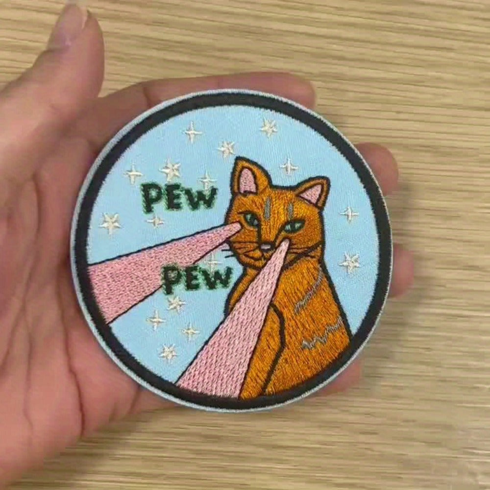 Embroidered Patch - Patches Set of 3 - Cute Cartoon Cat Stars & Pew Pew Laser Iron-On Sew-On - product detail view 8