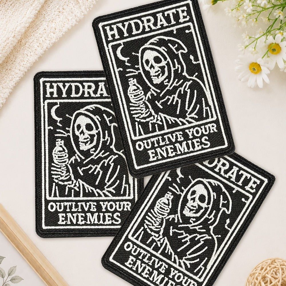 Embroidered Patch - Patches Set of 3 - Gothic Skull Hydration Meme Iron-On Sew-On Patches for - main product view