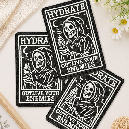 Embroidered Patch - Patches Set of 3 - Gothic Skull Hydration Meme Iron-On Sew-On Patches for - main product view
