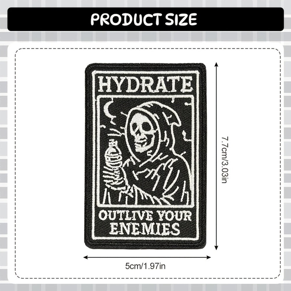 Embroidered Patch - Patches Set of 3 - Gothic Skull Hydration Meme Iron-On Sew-On Patches for - product detail view 2
