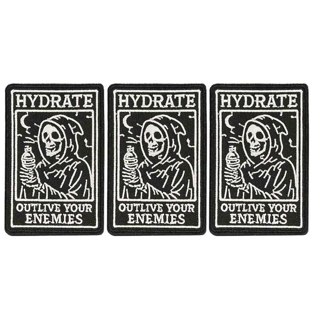 Embroidered Patch - Patches Set of 3 - Gothic Skull Hydration Meme Iron-On Sew-On Patches for - product detail view 3