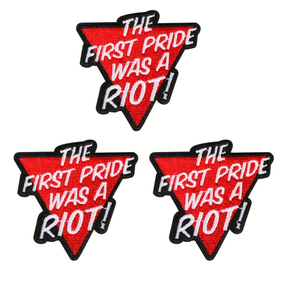 Embroidered Patch - Patches Set of 3 - Pride Triangle "The First Pride Was A Riot" Iron-On - main product view