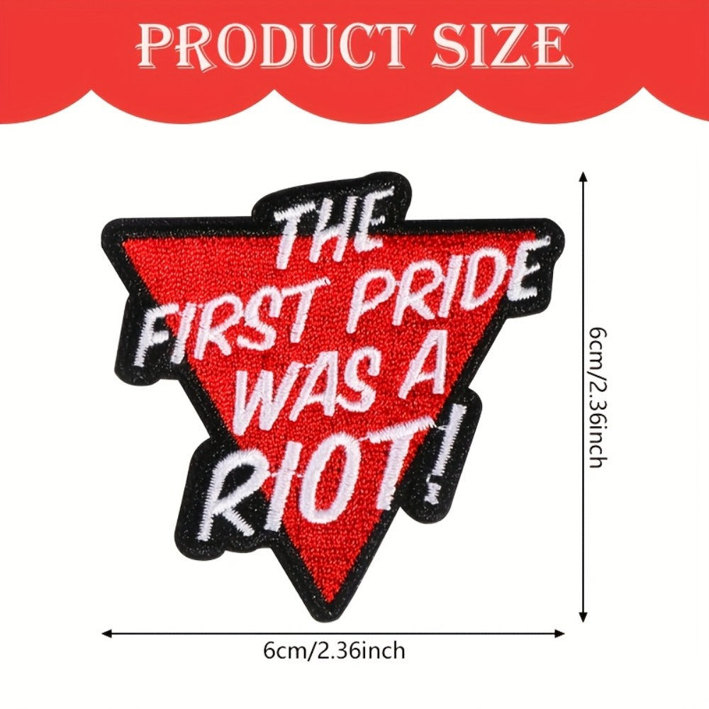 Embroidered Patch - Patches Set of 3 - Pride Triangle "The First Pride Was A Riot" Iron-On - product detail view 2