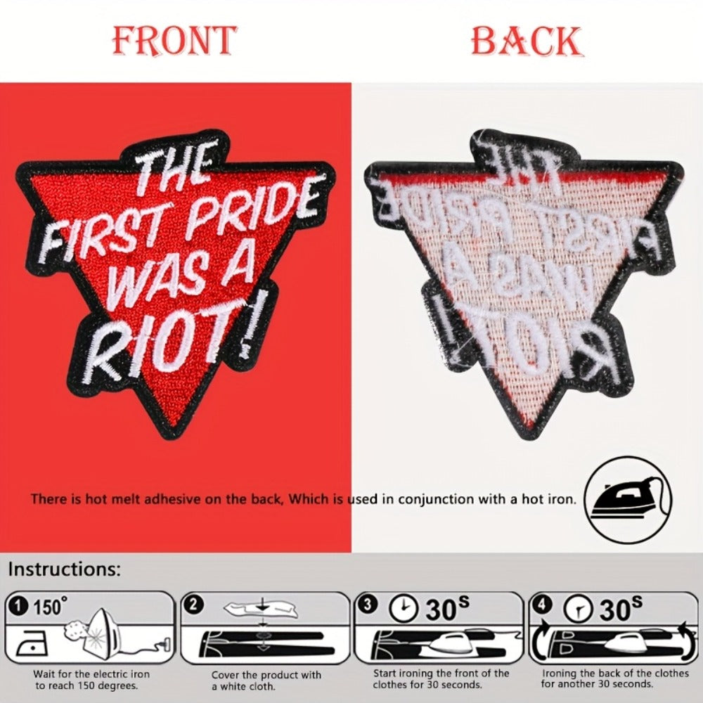 Embroidered Patch - Patches Set of 3 - Pride Triangle "The First Pride Was A Riot" Iron-On - product detail view 4