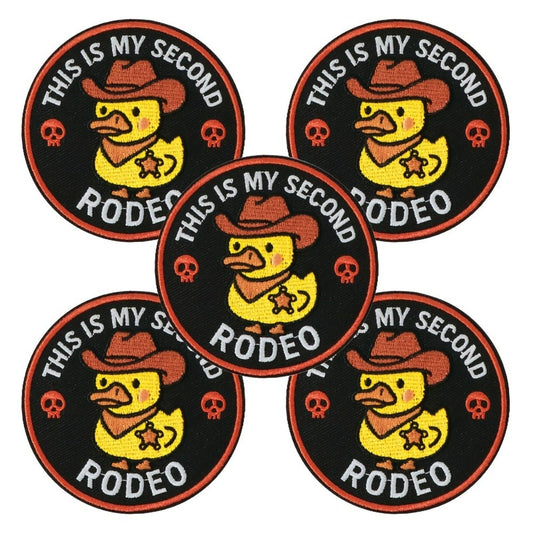 Embroidered Patch - Patches Set of 5 - Funny Cowboy Duck "This Is My Second Rodeo" Iron-On - main product view