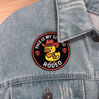 Embroidered Patch - Patches Set of 5 - Funny Cowboy Duck "This Is My Second Rodeo" Iron-On - product detail view 4