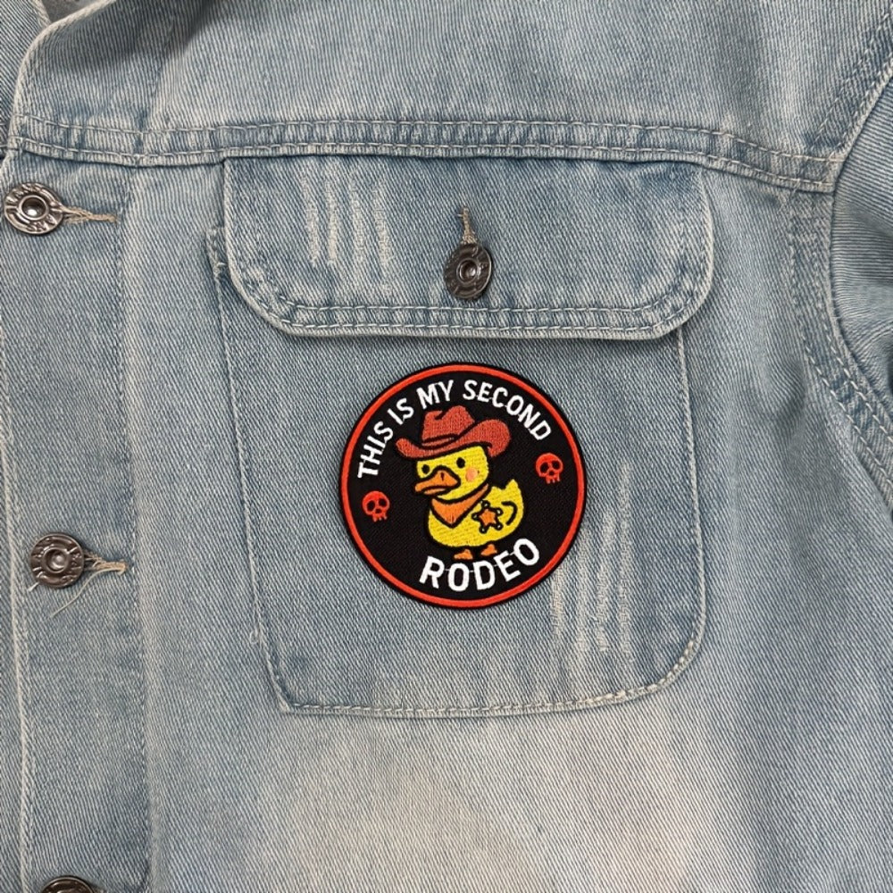 Embroidered Patch - Patches Set of 5 - Funny Cowboy Duck "This Is My Second Rodeo" Iron-On - product detail view 6