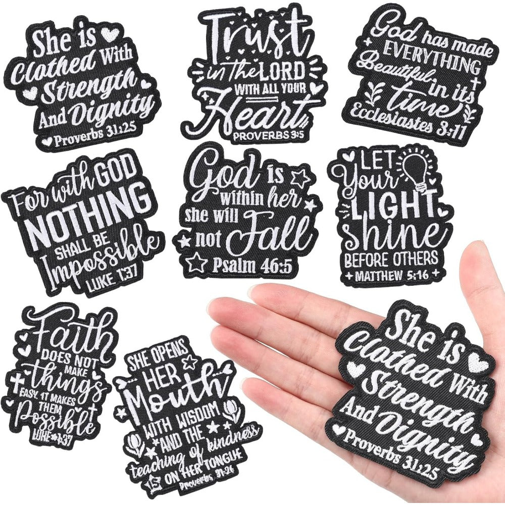 Embroidered Patch - Patches Set of 8 - Christian Bible Faith Verse Iron-On Sew-On Patches for - main product view
