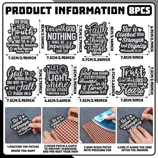 Embroidered Patch - Patches Set of 8 - Christian Bible Faith Verse Iron-On Sew-On Patches for - product detail view 2