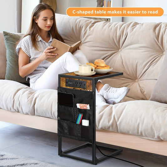 End Table with Storage Bag, Bedside Side Table for Living Room detail image