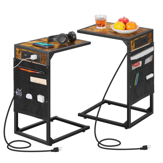 End Table, C Shaped Slides Under Sofa, 50 LBS Capacity Snack Side Table for Living Room shown in the main product view