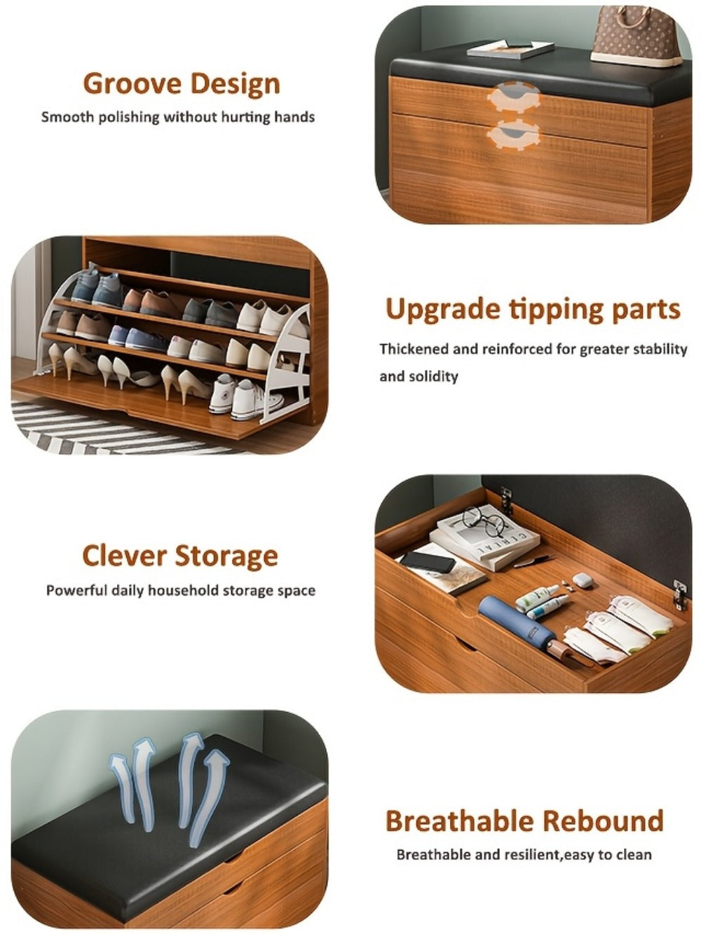 Entryway Bench with Padded Seat for Comfortable Everyday Seating detail image - detail view 15