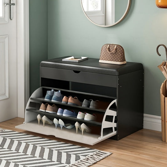 Entryway Bench with Shoe Storage Flip-Drawer Hidden Compartment Cushioned Seat shown in the main product view