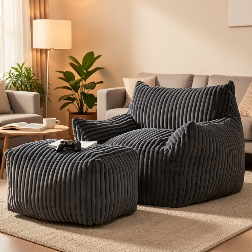 Extra-Large Bean Bag Chair with Footrest, Casual Reading Seat for Living Room detail image - detail view 10