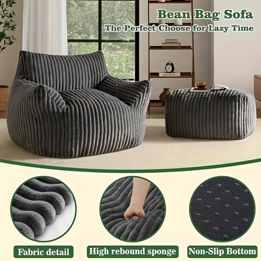 Extra-Large Bean Bag Chair with Footrest, Casual Reading Seat for Living Room detail image - detail view 12