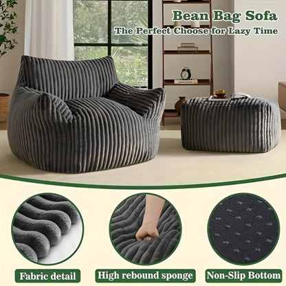 Extra-Large Bean Bag Chair with Footrest, Casual Reading Seat for Living Room detail image - detail view 12