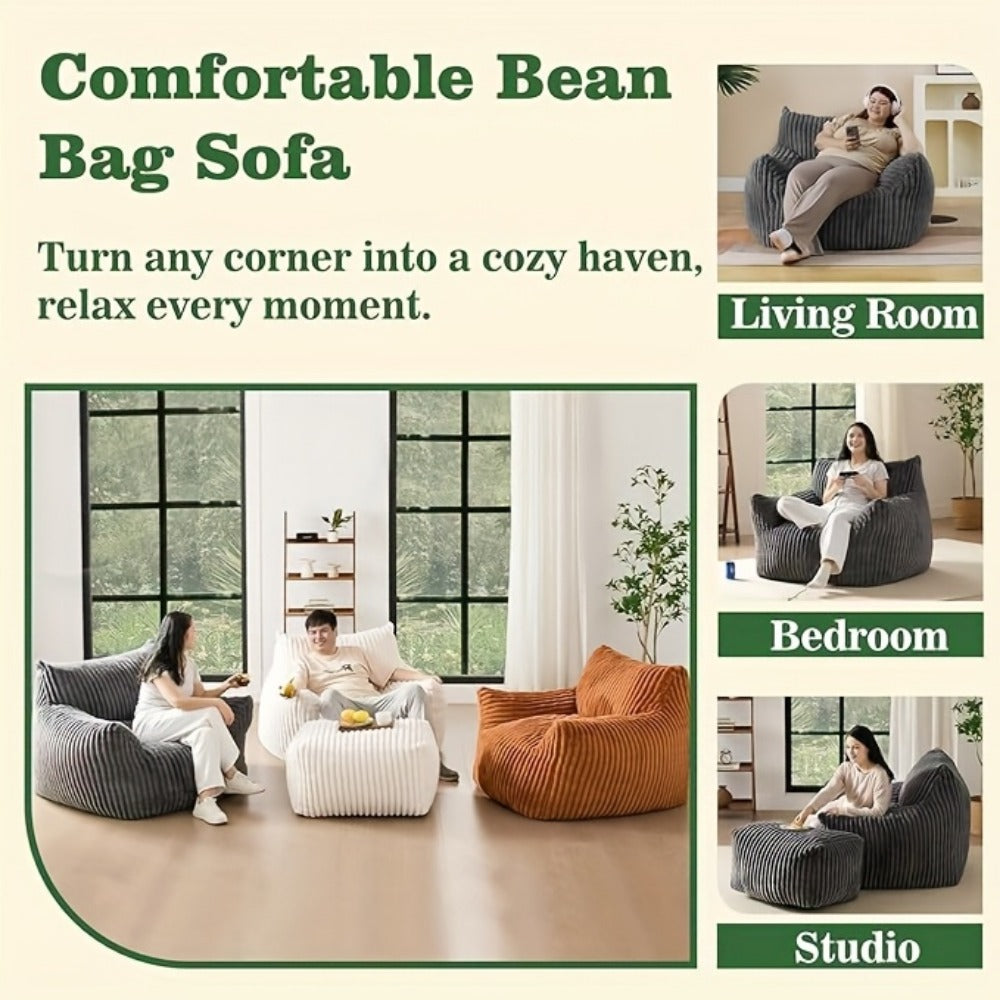 Extra-Large Bean Bag Chair with Footrest, Casual Reading Seat for Living Room detail image - detail view 14
