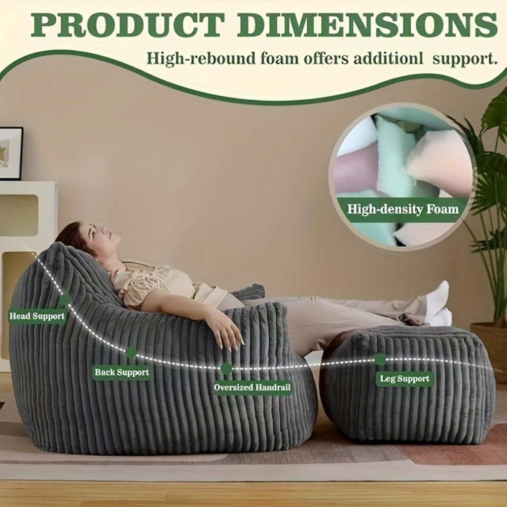 Extra-Large Bean Bag Chair with Footrest, Casual Reading Seat for Living Room detail image