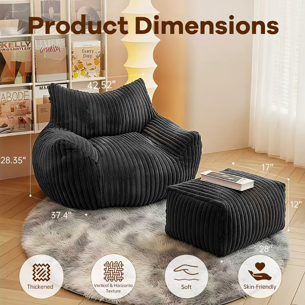 Extra-Large Bean Bag Chair with Footrest, Casual Reading Seat for Living Room detail image - detail view 4