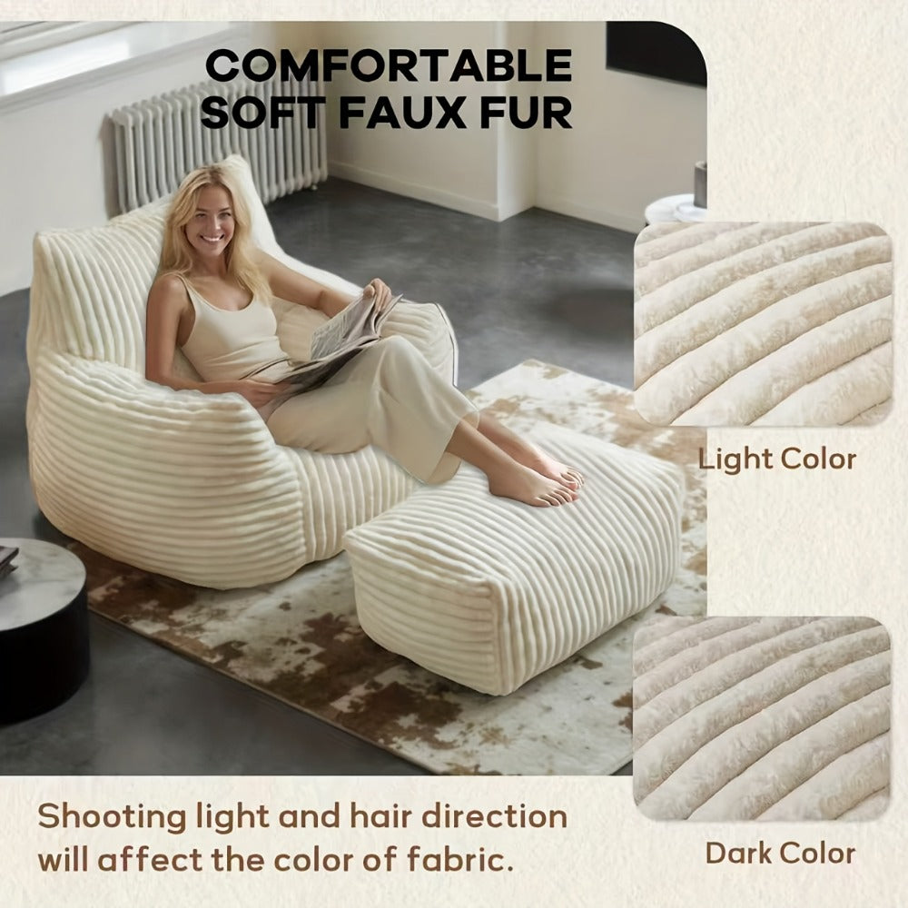 Extra-Large Bean Bag Chair with Footrest, Casual Reading Seat for Living Room detail image - detail view 6