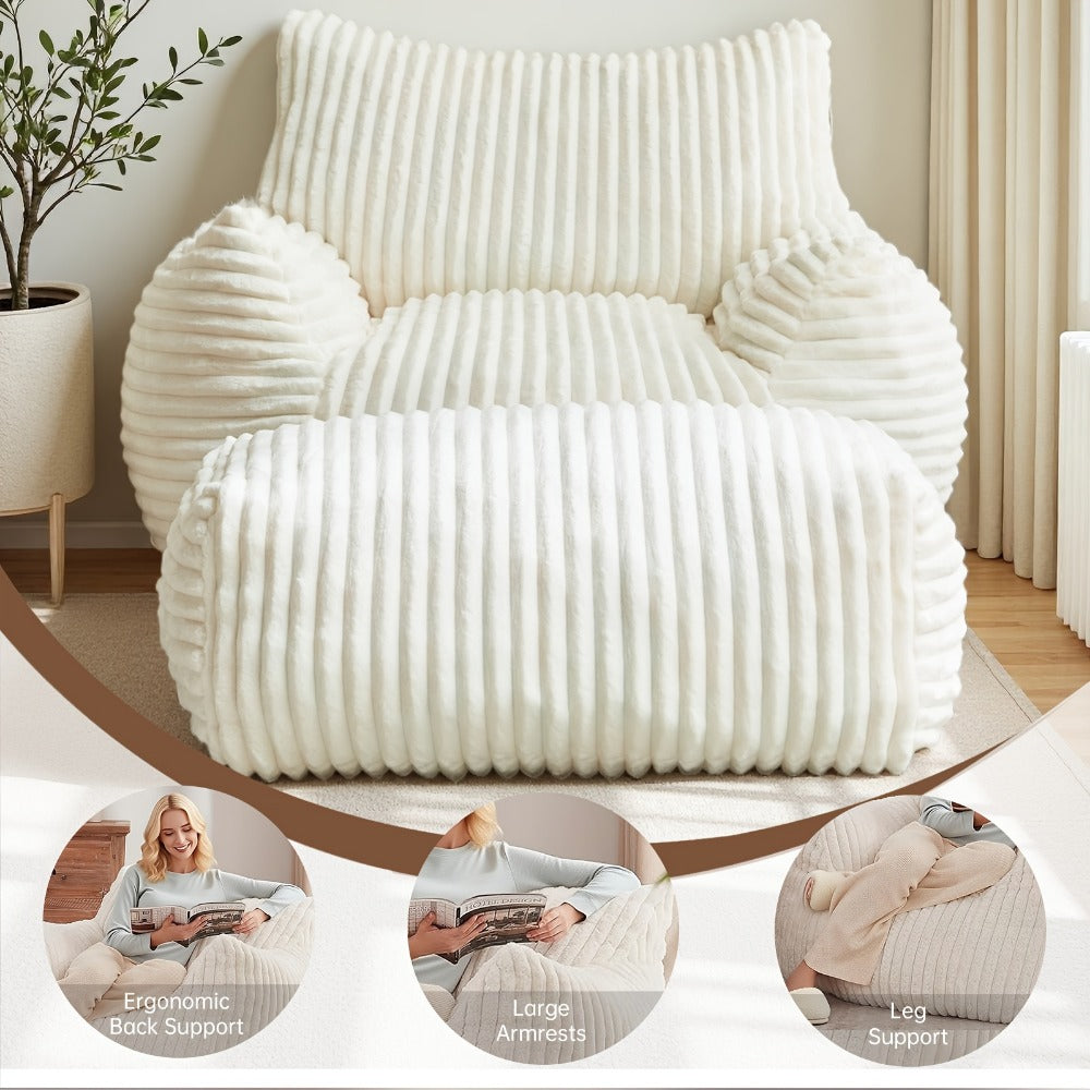 Extra-Large Bean Bag Chair with Footrest, Casual Reading Seat for Living Room detail image - detail view 8