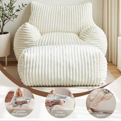 Extra-Large Bean Bag Chair with Footrest, Casual Reading Seat for Living Room detail image - detail view 8