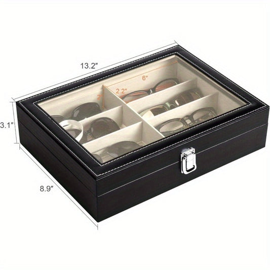 Eyewear Accessories - 8-Slot Glasses Storage Case - Luxury PU Leather Large Capacity Eyeglass - product detail view 2