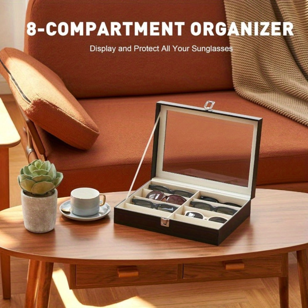 Eyewear Accessories - 8-Slot Glasses Storage Case - Luxury PU Leather Large Capacity Eyeglass - product detail view 4