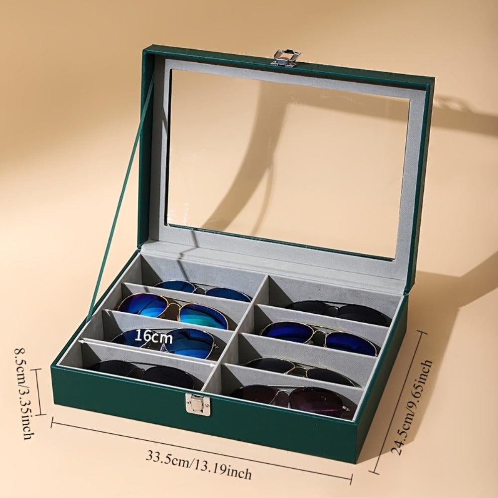 Eyewear Accessories - 8-Slot Glasses Storage Case - Luxury PU Leather Large Capacity Eyeglass - product detail view 5