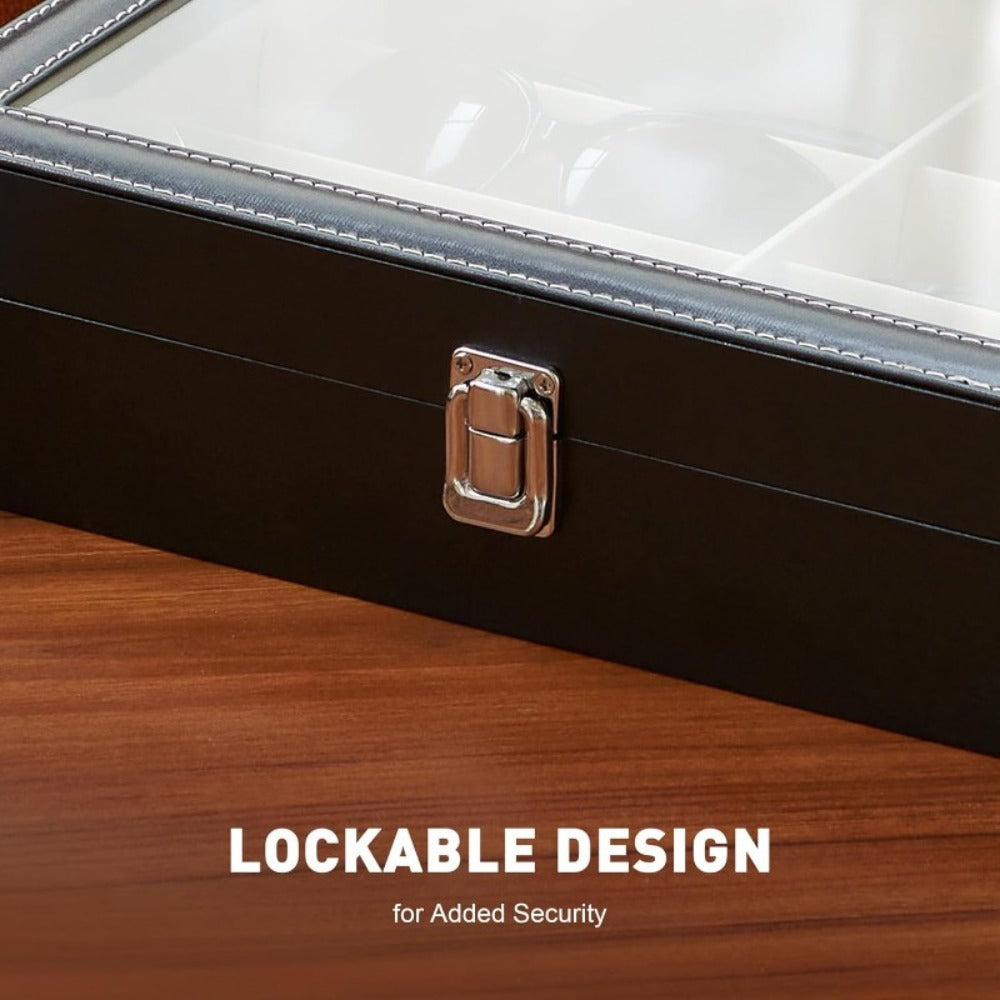 Eyewear Accessories - 8-Slot Glasses Storage Case - Luxury PU Leather Large Capacity Eyeglass - product detail view 6