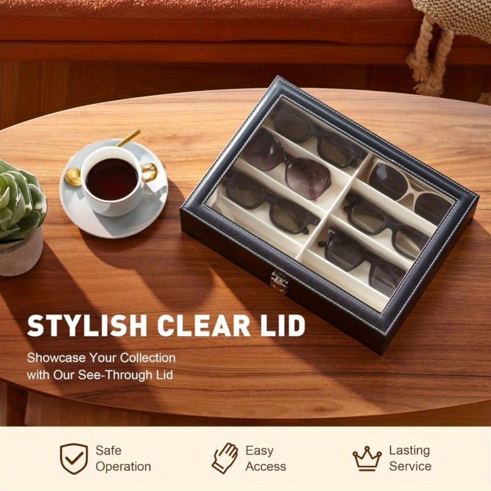 Eyewear Accessories - 8-Slot Glasses Storage Case - Luxury PU Leather Large Capacity Eyeglass - product detail view 8